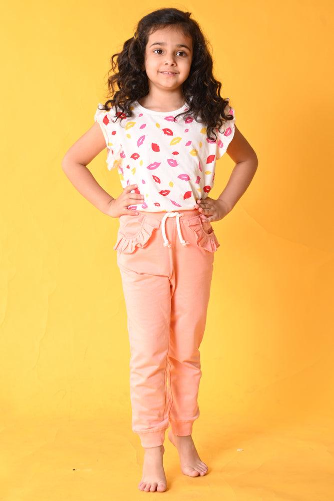 LIPS PRETTY PEACH JOGGER SET - WHITE/PEACH - Anthrilo India