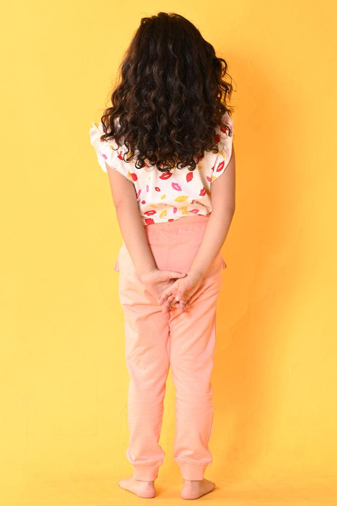 LIPS PRETTY PEACH JOGGER SET - WHITE/PEACH - Anthrilo India