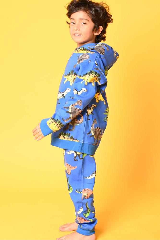 DINOSAUR FLEECE HOODIE SWEATSHIRT - BLUE - Anthrilo Design House