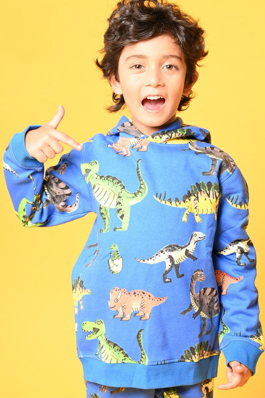 DINOSAUR FLEECE HOODIE SWEATSHIRT - BLUE - Anthrilo Design House