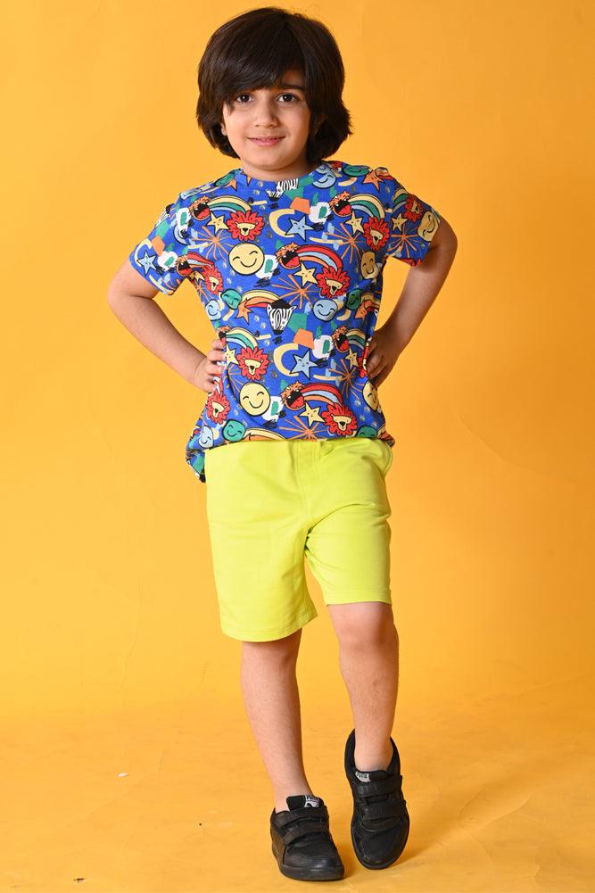 ANIMAL LIME GREEN SHORTS SET- BLUE/LIME GREEN - Anthrilo India