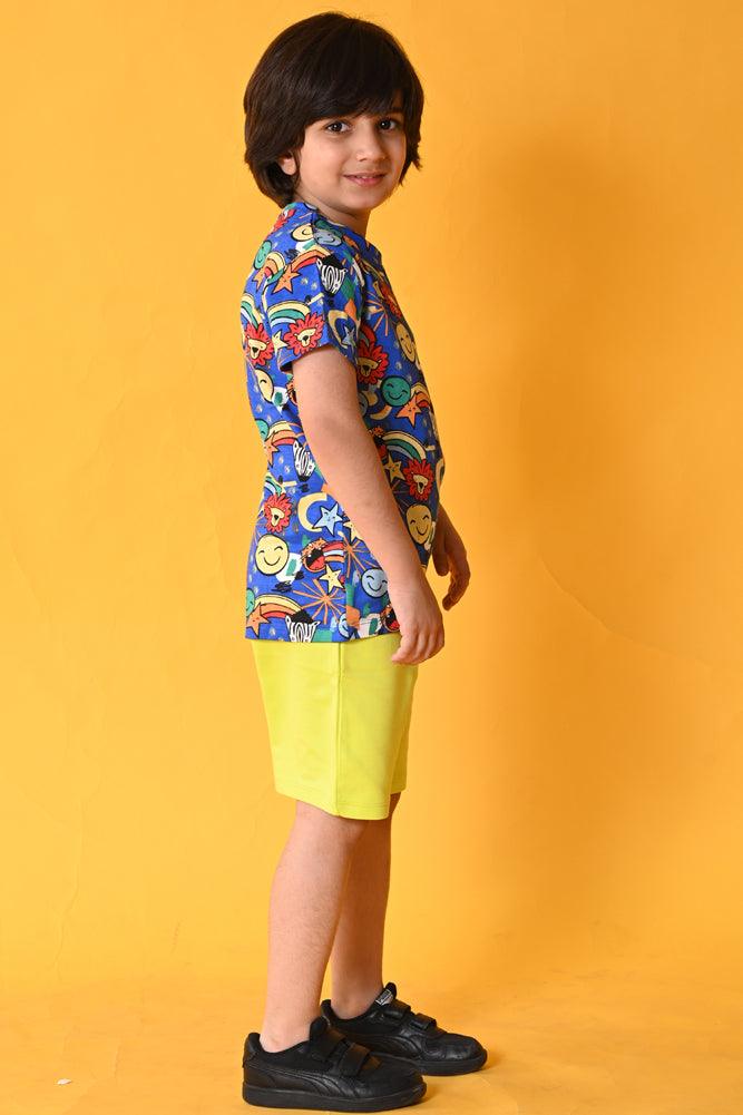 ANIMAL LIME GREEN SHORTS SET- BLUE/LIME GREEN - Anthrilo India