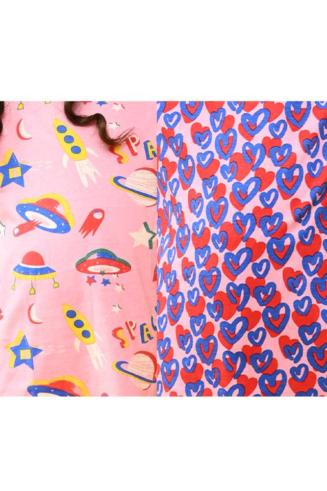 SPACE PINK AND PINK HEART SHORT SLEEVE PYJAMA SET (PACK OF 2) - Anthrilo India