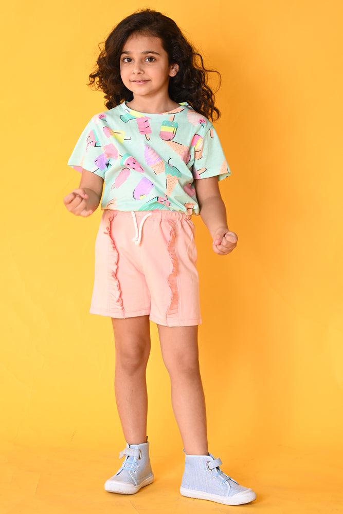 ICE CREAM PINK FRILL SHORTS SET- AQUA/PINK - Anthrilo India