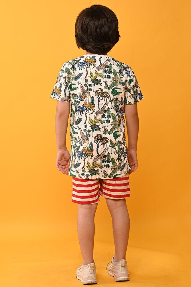 JUNGLE RED STRIPED SHORTS SET - WHITE/RED - Anthrilo India