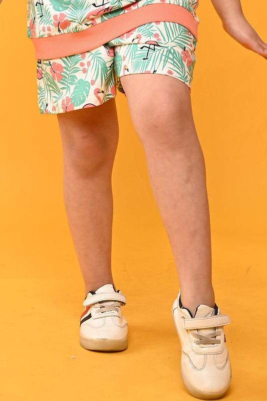 FLAMINGO PRINT GIRLS SHORTS - WHITE - Anthrilo India