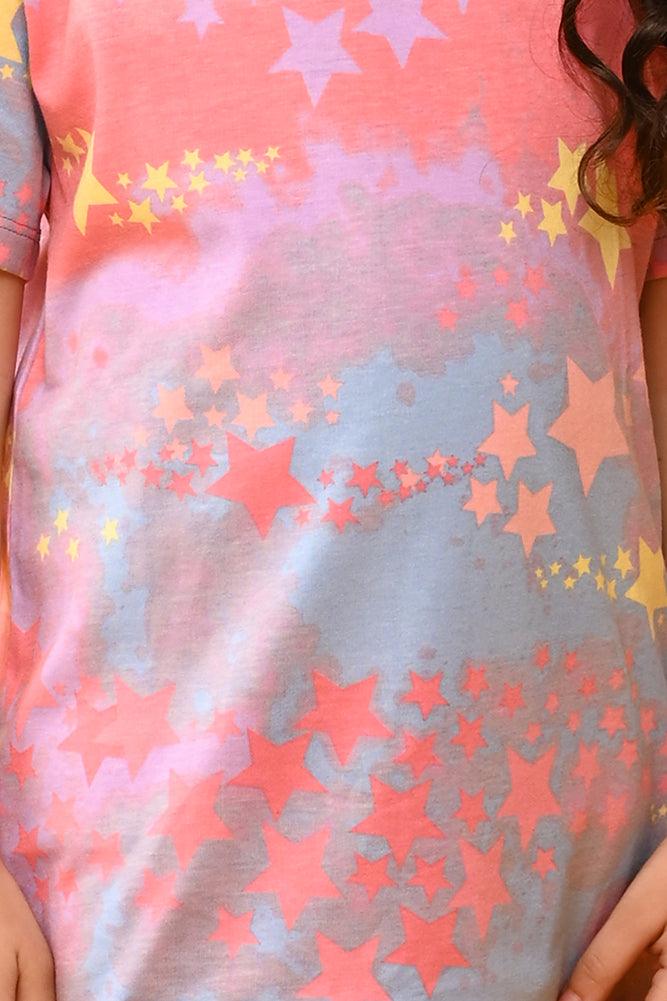 TIE DYE STAR GIRLS SLEEPWEAR SHORTS SET - PINK - Anthrilo India