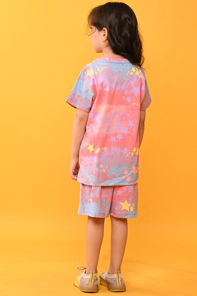 TIE DYE STAR GIRLS SLEEPWEAR SHORTS SET - PINK - Anthrilo India