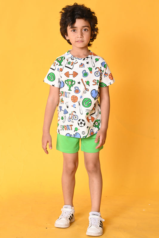 SPORTS GREEN SHORTS SET- WHITE/GREEN