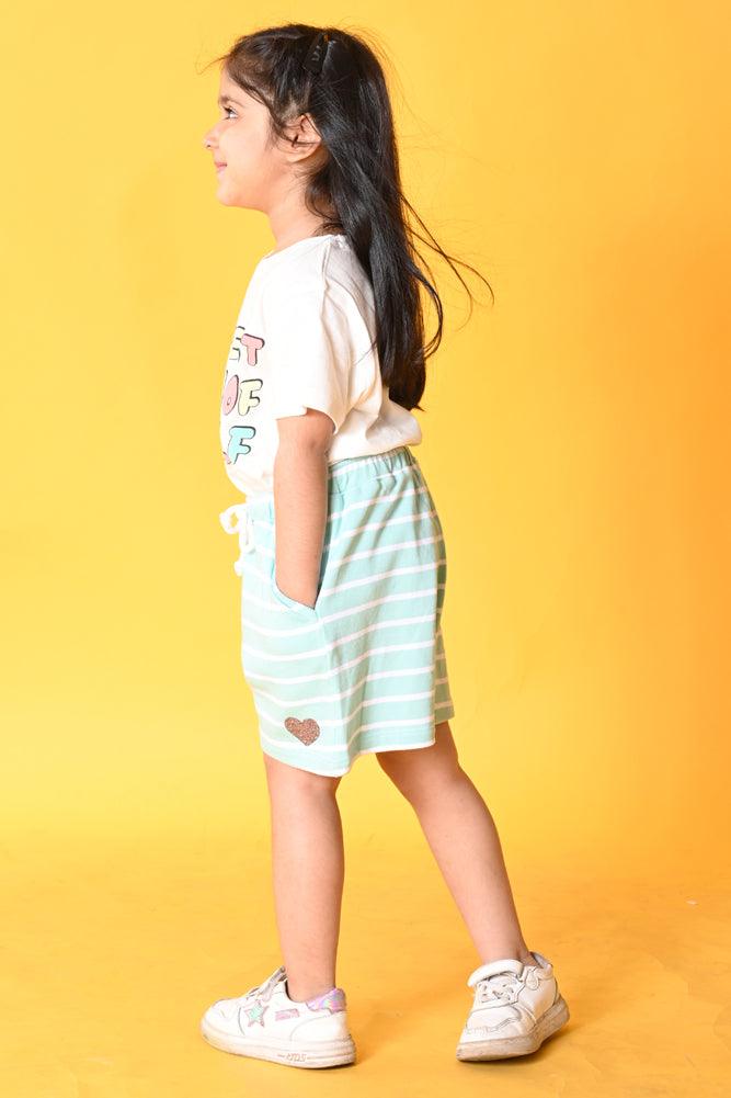 BE YOURSELF AQUA STRIPED SHORTS SET- WHITE/AQUA - Anthrilo India