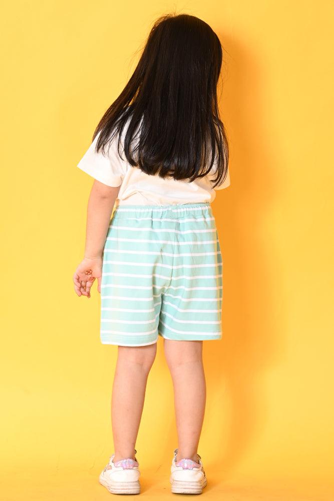 BE YOURSELF AQUA STRIPED SHORTS SET- WHITE/AQUA - Anthrilo India