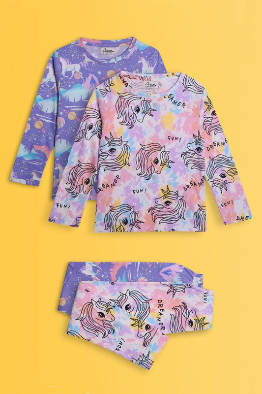 UNICORN TIE DYE AND UNICORN PLANET LONG SLEEVE PYJAMA SET (PACK OF 2) - Anthrilo India