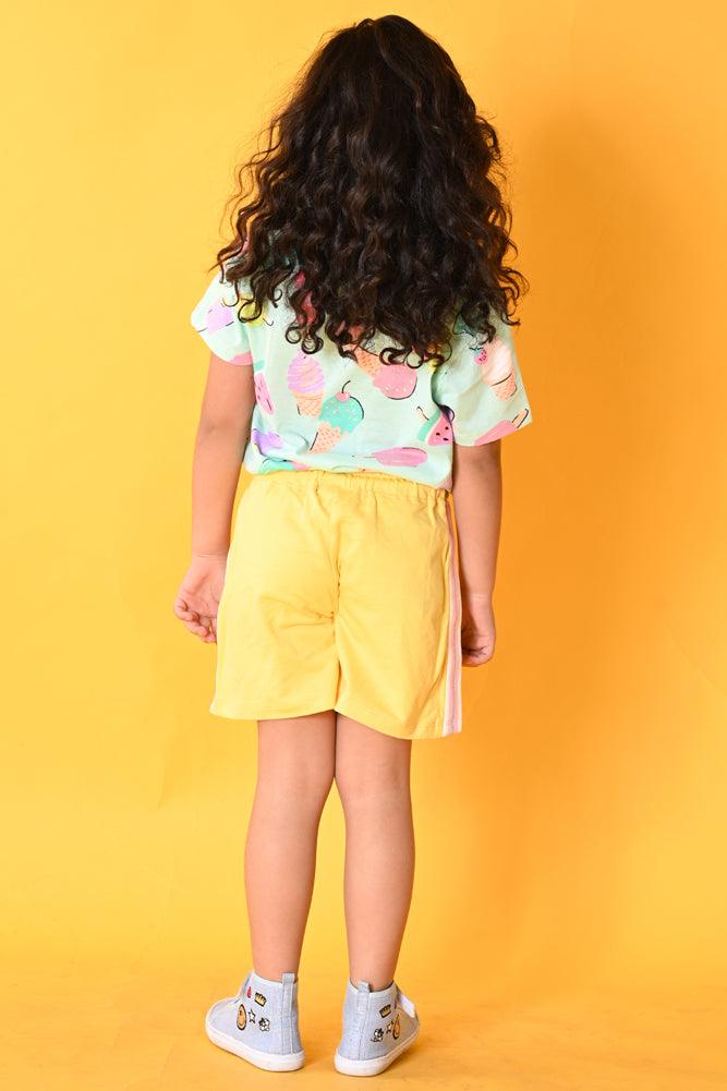ICE CREAM YELLOW SIDE TAPE SHORTS SET- AQUA/YELLOW - Anthrilo India