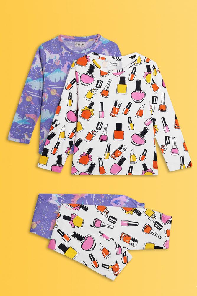 NAIL PAINT AND UNICORN PLANET LONG SLEEVE PYJAMA SET (PACK OF 2) - Anthrilo India