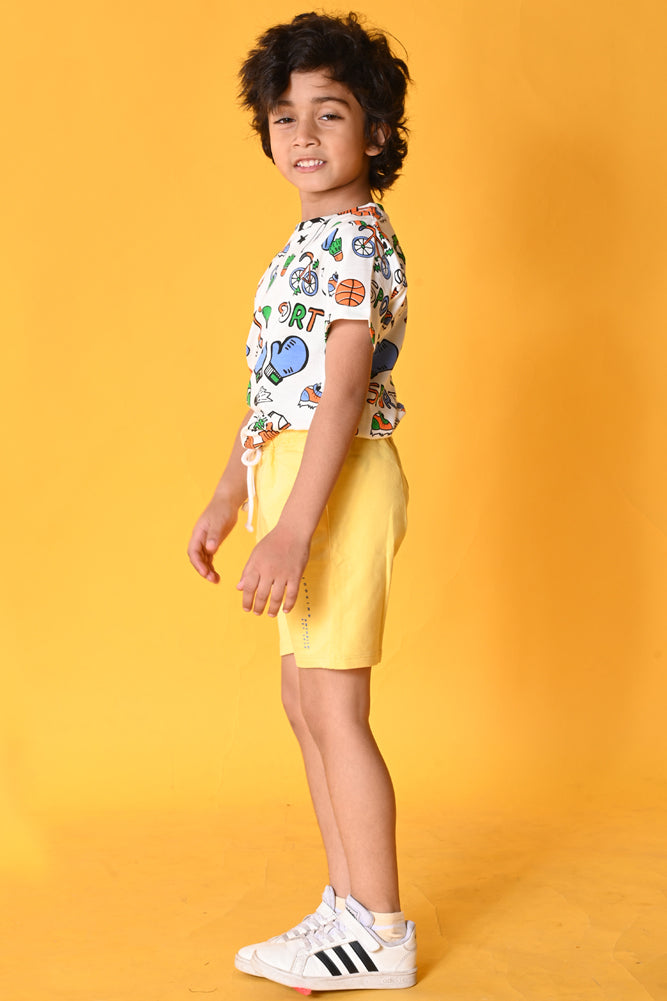 SPORTS YELLOW SHORTS SET- WHITE/YELLOW