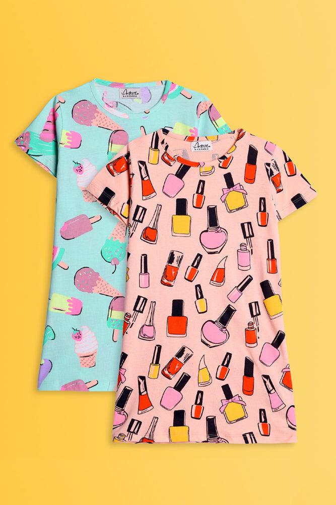 NAIL PAINT AND ICECREAM NIGHT DRESS (PACK OF 2) - Anthrilo India