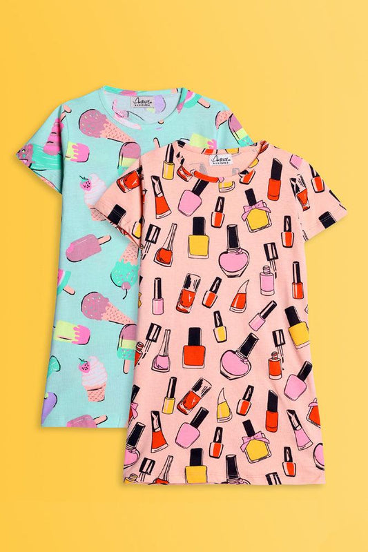 NAIL PAINT AND ICECREAM NIGHT DRESS (PACK OF 2) - Anthrilo India