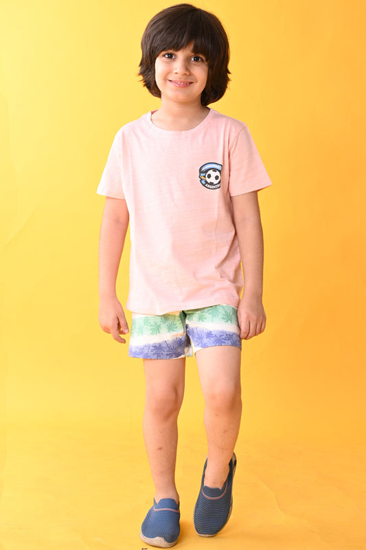 ARGENTINA PALM STRIPE SHORTS SET - PEACH/WHITE - Anthrilo India