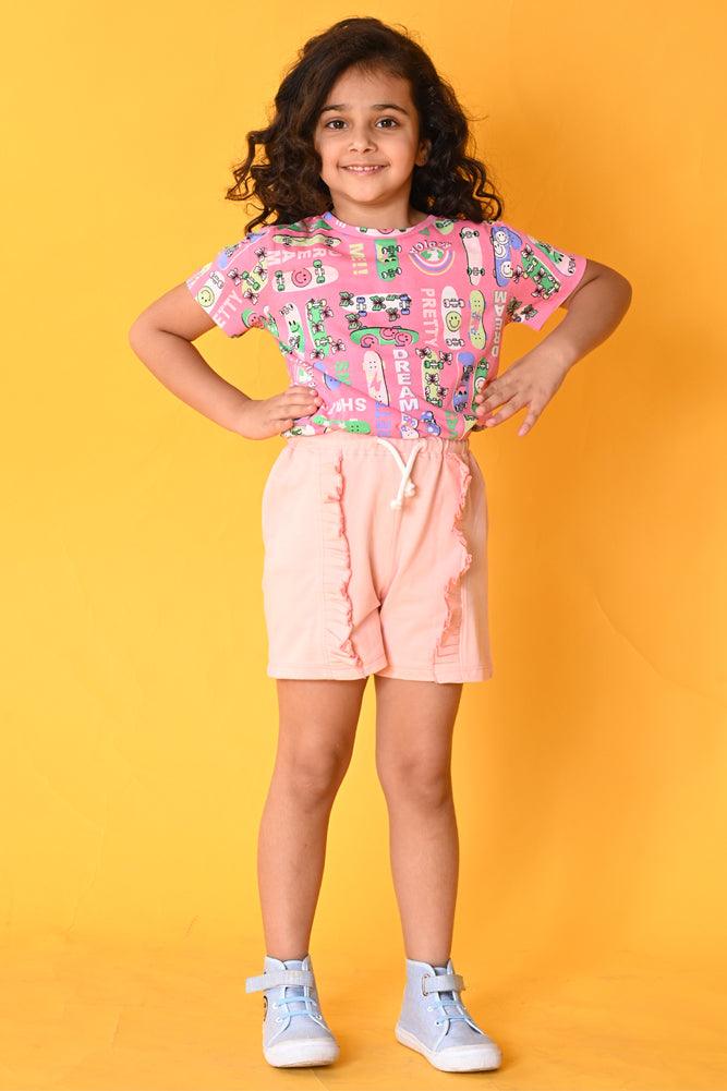 SKATE PINK FRILL SHORTS SET - PINK - Anthrilo India