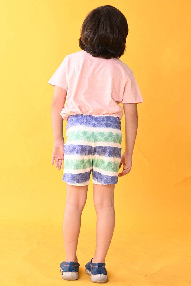 ARGENTINA PALM STRIPE SHORTS SET - PEACH/WHITE - Anthrilo India
