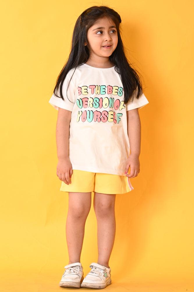 BE YOURSELF YELLOW SIDE TAPE SHORTS WHITE/YELLOW - Anthrilo India
