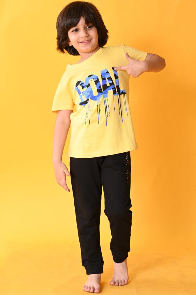 GOAL SUMMER BLACK JOGGER SET - YELLOW/BLACK - Anthrilo India