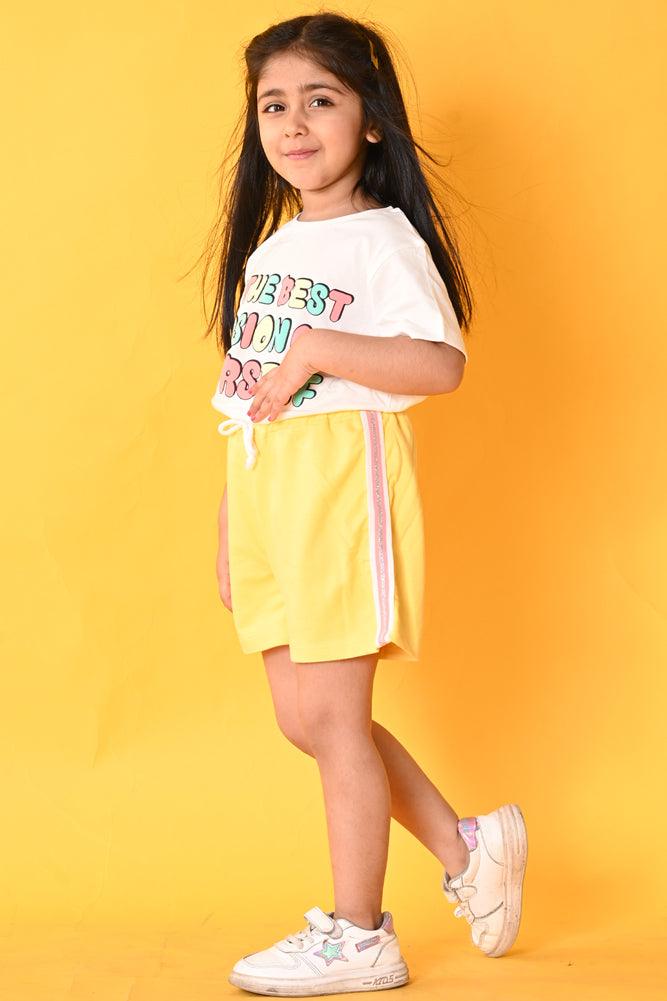 BE YOURSELF YELLOW SIDE TAPE SHORTS WHITE/YELLOW - Anthrilo India