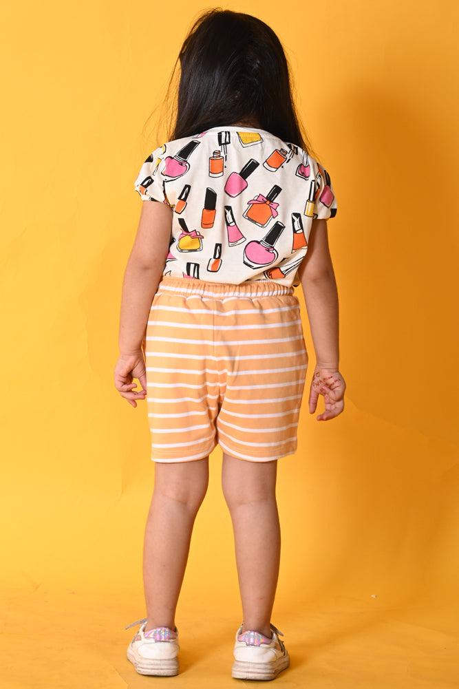 NAIL PAINT ORANGE STRIPED SHORTS SET - WHITE/ORANGE - Anthrilo India