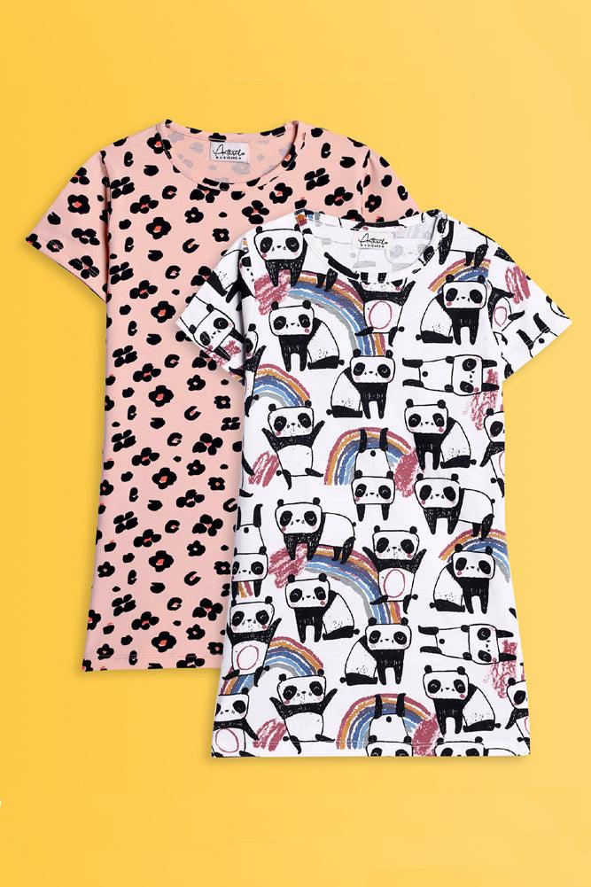 PANDA AND LEOPARD NIGHT DRESS (PACK OF 2) - Anthrilo India