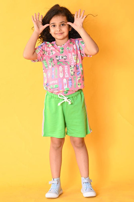 SKATE GREEN SIDE TAPE SHORTS SET - PINK/GREEN - Anthrilo India