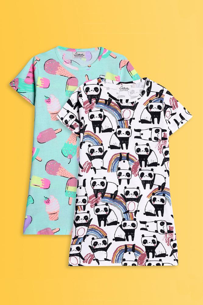 PANDA AND ICECREAM NIGHT DRESS (PACK OF 2) - Anthrilo India
