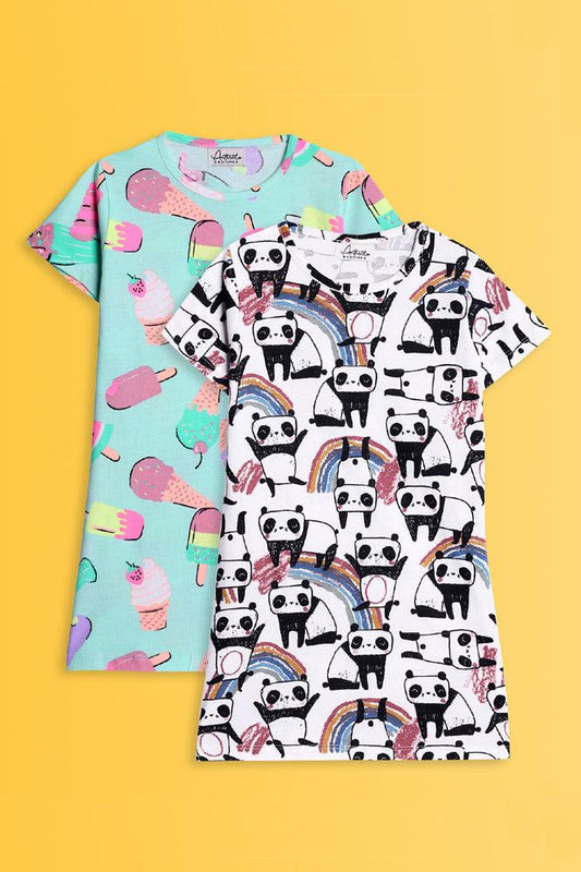 PANDA AND ICECREAM NIGHT DRESS (PACK OF 2) - Anthrilo India
