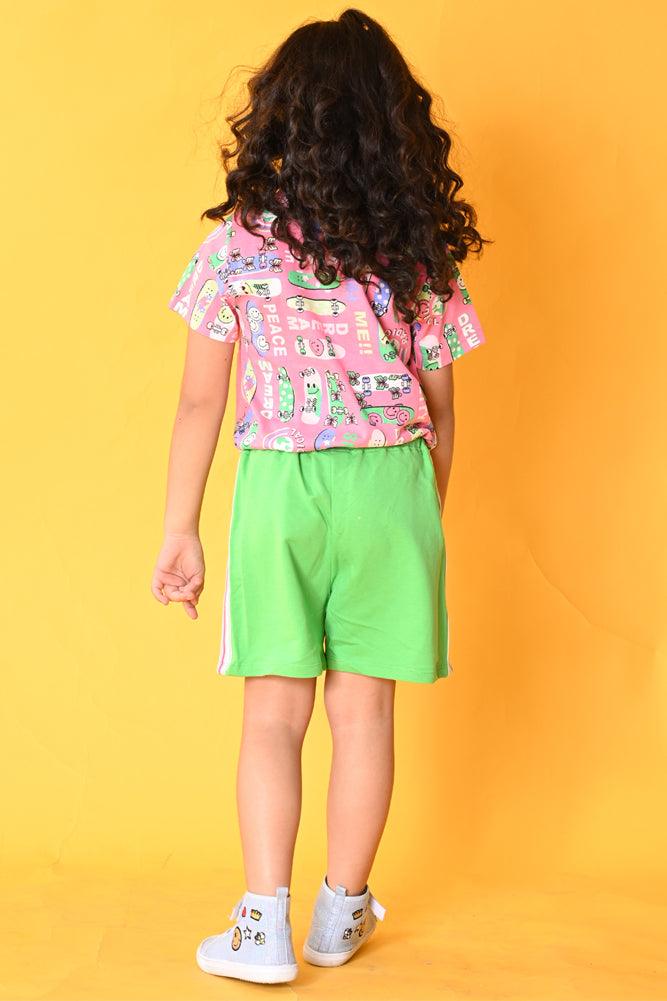 SKATE GREEN SIDE TAPE SHORTS SET - PINK/GREEN - Anthrilo India