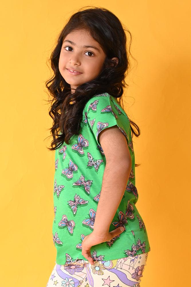 NEW BUTTERFLY GIRLS SHORT SLLEVES T-SHIRT - GREEN - Anthrilo India