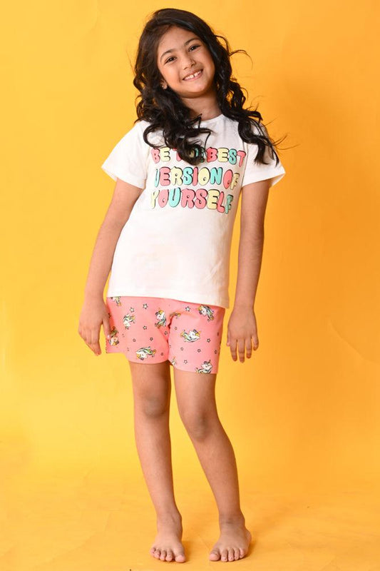 BE YOURSELF UNICORN STAR SHORTS SET- WHITE/PINK