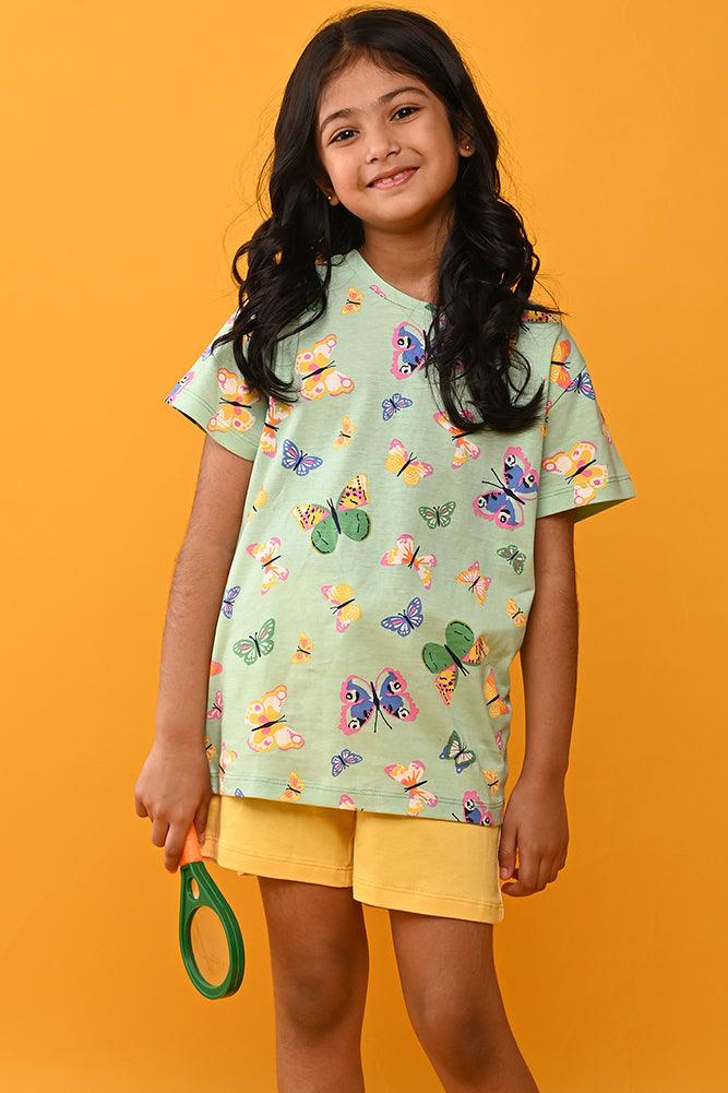 BUTTERFLY YELLOW SHORTS SET - GREEN/YELLOW - Anthrilo India