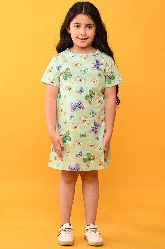 BUTTERFLY GREEN NIGHT DRESS - GREEN - Anthrilo India