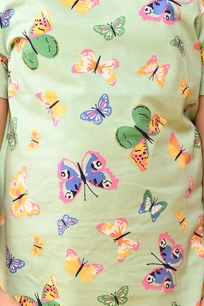 BUTTERFLY GREEN NIGHT DRESS - GREEN - Anthrilo India