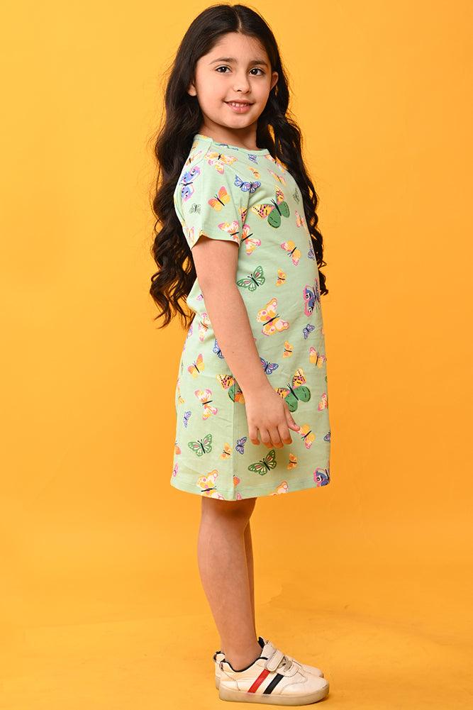 BUTTERFLY GREEN NIGHT DRESS - GREEN - Anthrilo India