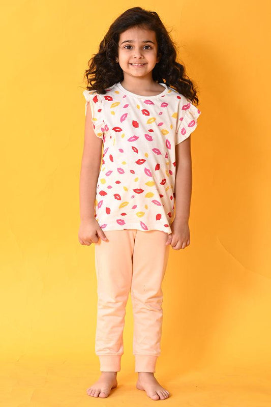 LIPS RAINBOW JOGGER SET - WHITE/PEACH - Anthrilo India