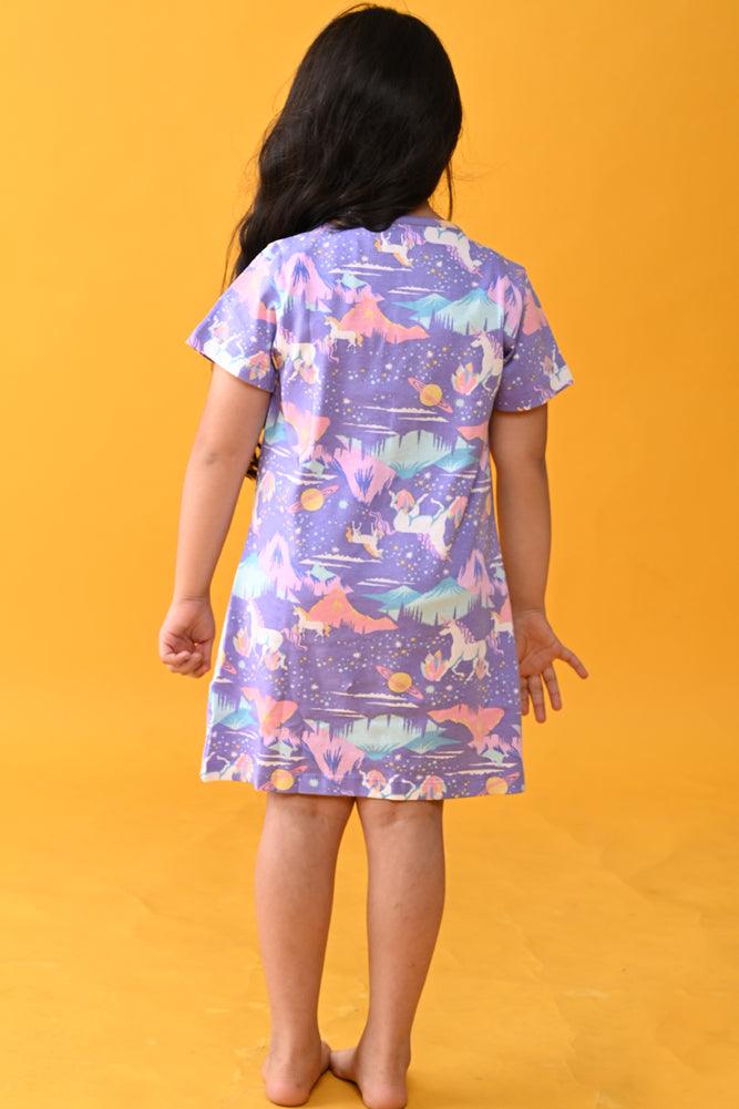 BUTTERFLY GREEN AND UNICORN PLANET NIGHT DRESS (PACK OF 2) - Anthrilo India