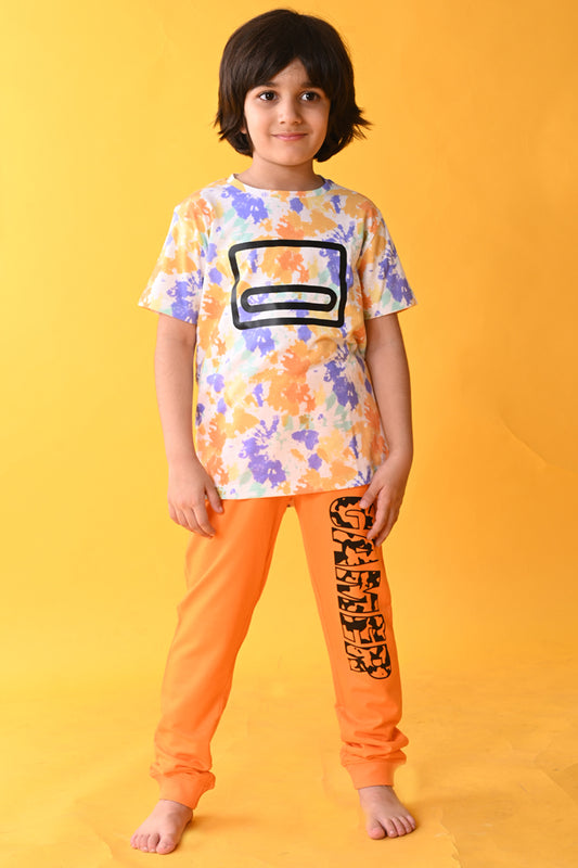 TIE DYE GAMER ORANGE JOGGER SET- WHITE/ORANGE - Anthrilo India