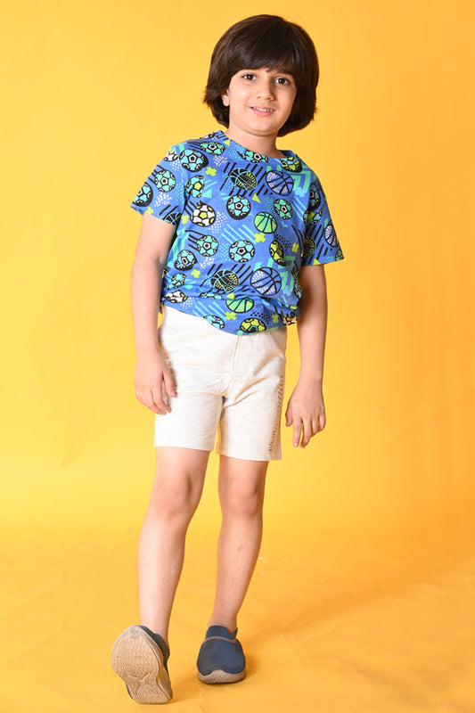 FOOTBALL ECRU MEL SHORTS SET- BLUE/ECRU MELANGE - Anthrilo India