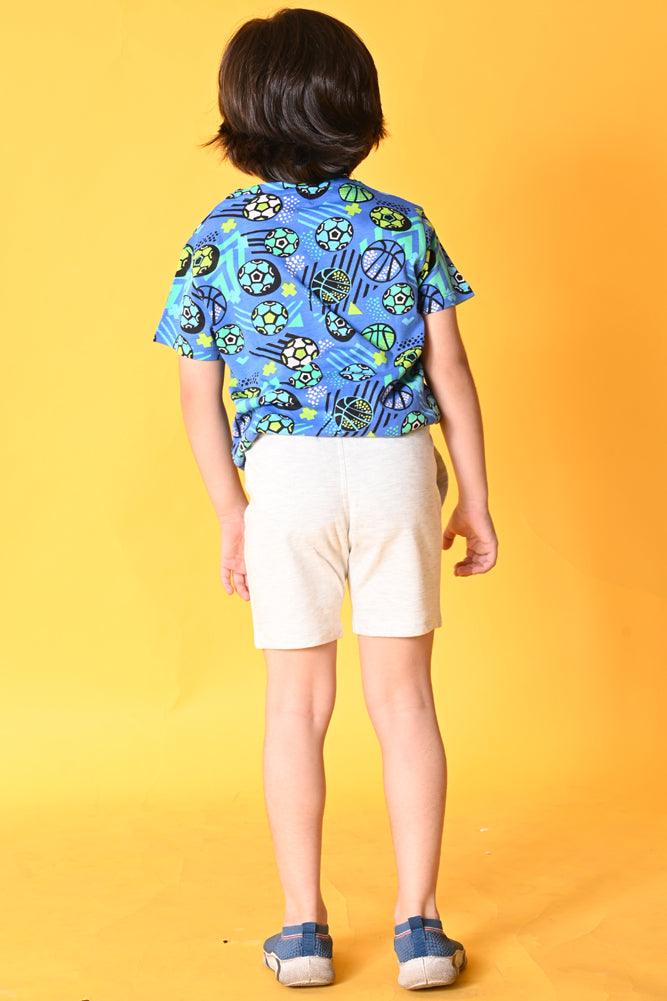 FOOTBALL ECRU MEL SHORTS SET- BLUE/ECRU MELANGE - Anthrilo India
