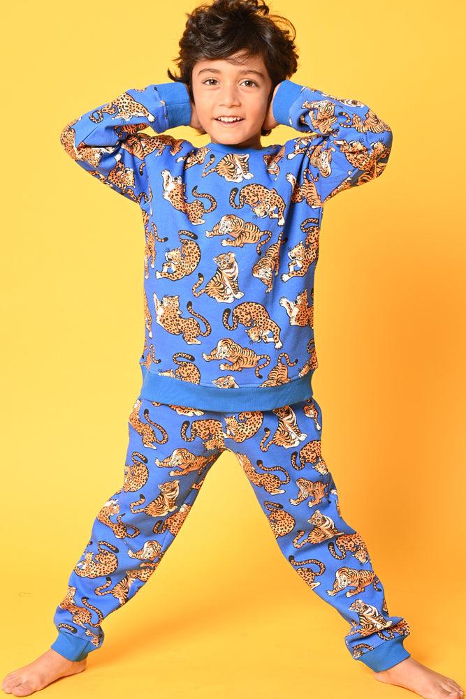 TIGER FLEECE BOYS SWEATSHIRT JOGGER SET - BLUE - Anthrilo Design House