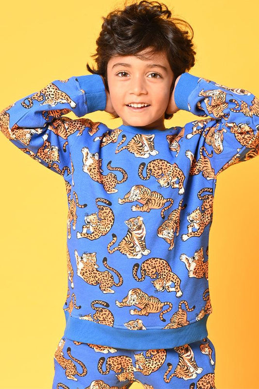 TIGER FLEECE BOYS SWEATSHIRT - BLUE - Anthrilo Design House