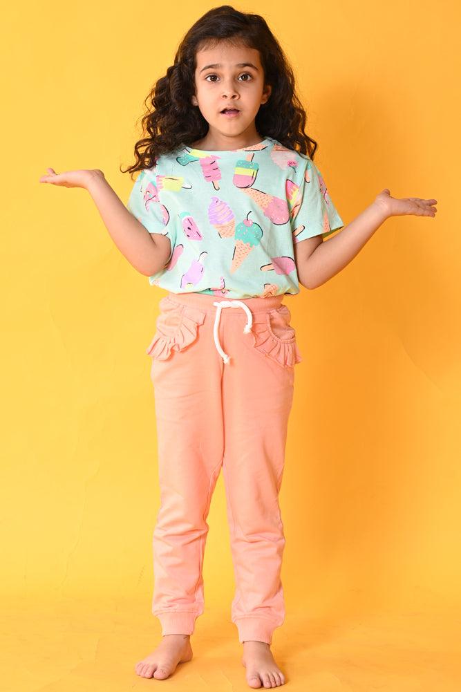 ICE CREAM PRETTY PEACH JOGGER SET - AQUA/PEACH - Anthrilo India