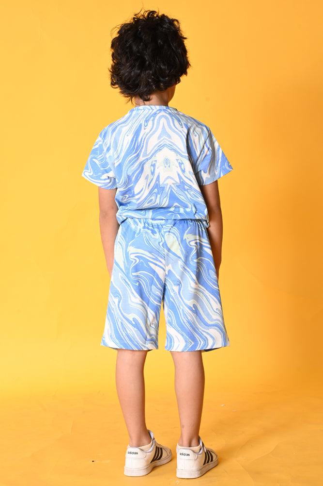 MARBLING BLUE SHORT SLEEVES PYJAMA SET - BLUE - Anthrilo India