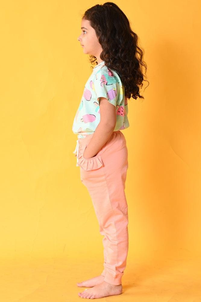 ICE CREAM PRETTY PEACH JOGGER SET - AQUA/PEACH - Anthrilo India