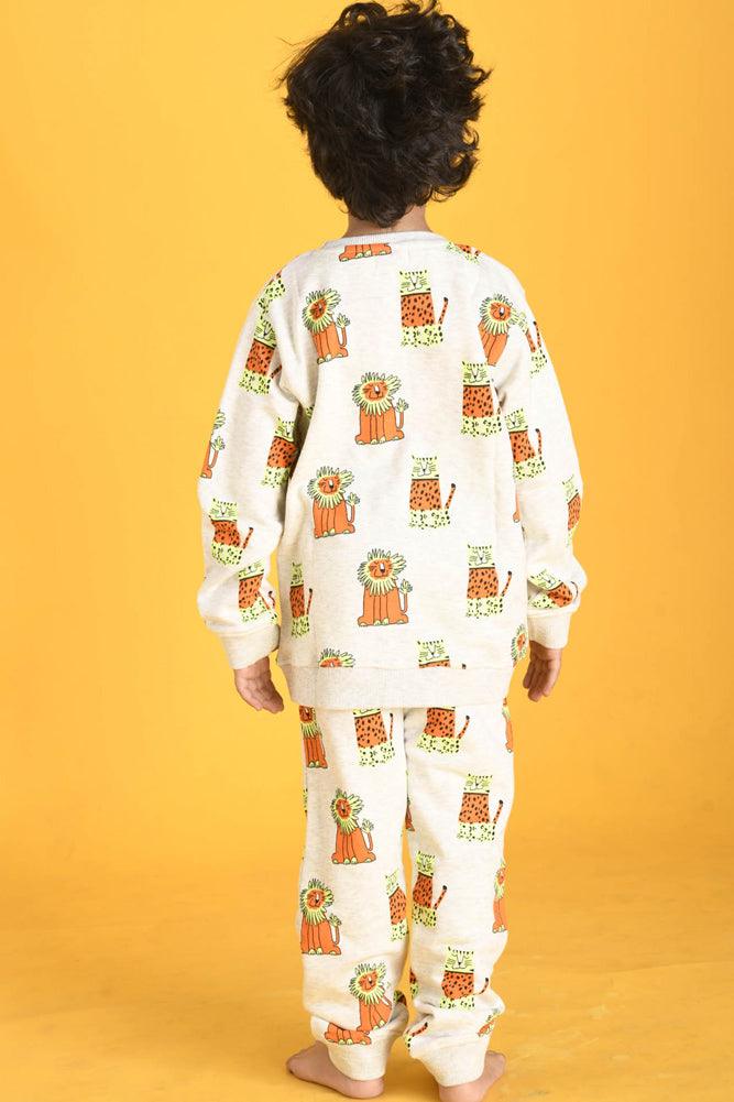 WILD CATS FLEECE SWEATSHIRT JOGGER SET - ECRU MELANGE - Anthrilo Design House